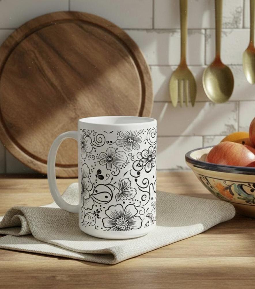 Floral Cups -  Large and Small Ceramic Mugs