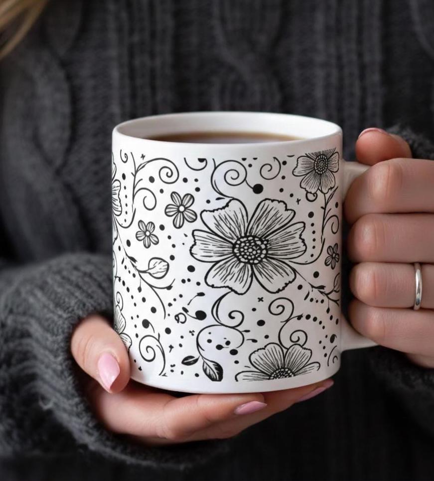 Floral Cups -  Large and Small Ceramic Mugs