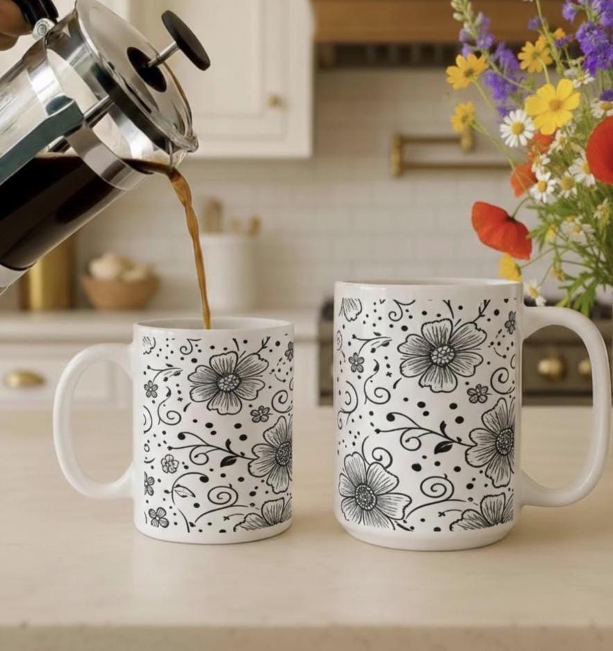 Floral Cups -  Large and Small Ceramic Mugs