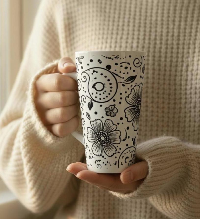 Latte 17oz Ceramic Mug - Coffee or Tea Cup, Extra Tall