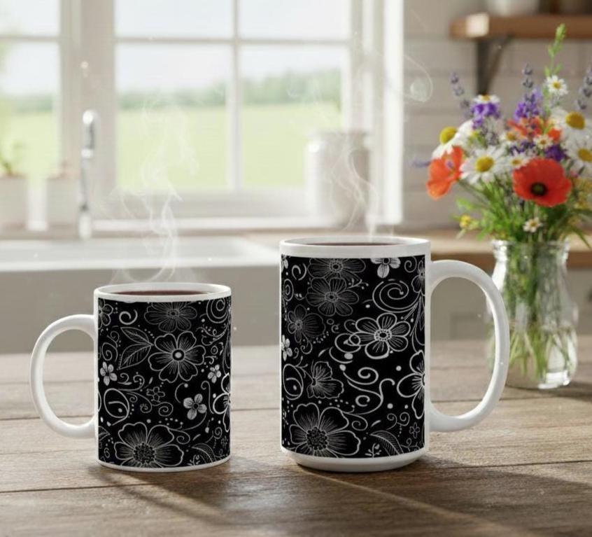 Floral Cups -  Large and Small Ceramic Mugs