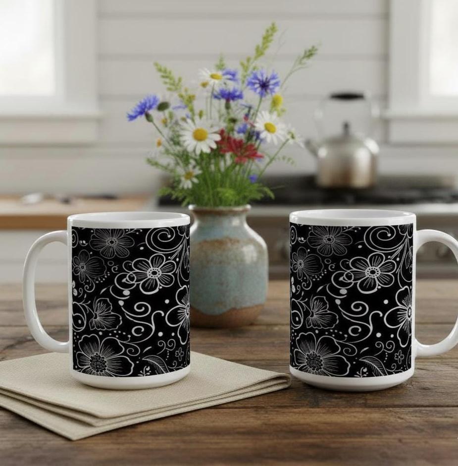 Floral Cups -  Large and Small Ceramic Mugs