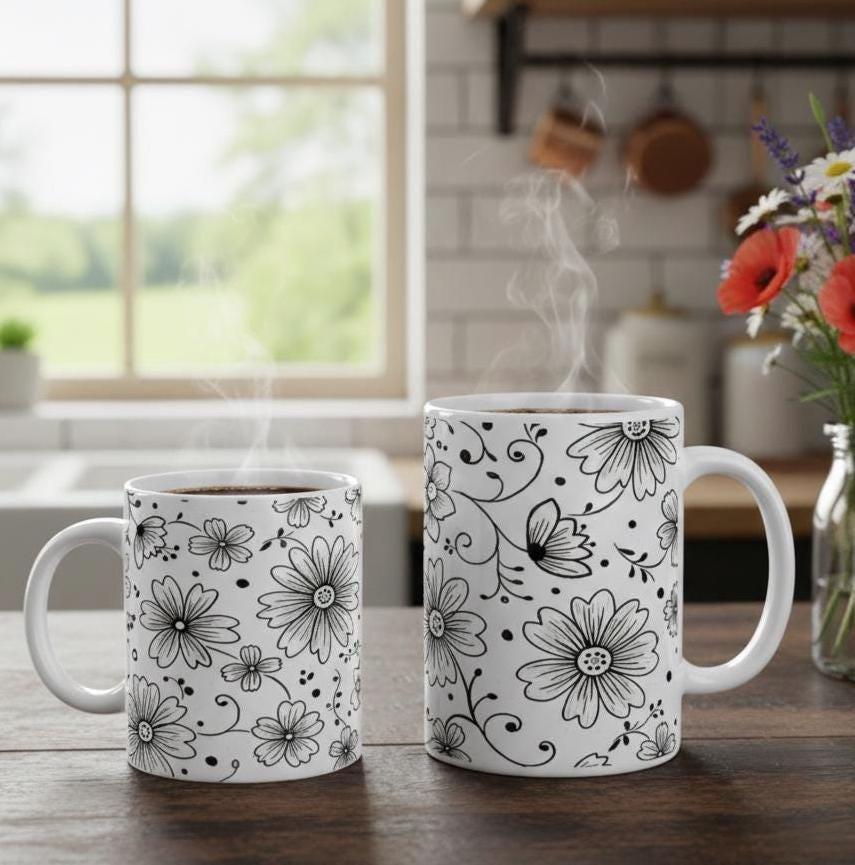 Floral Cups -  Large and Small Ceramic Mugs