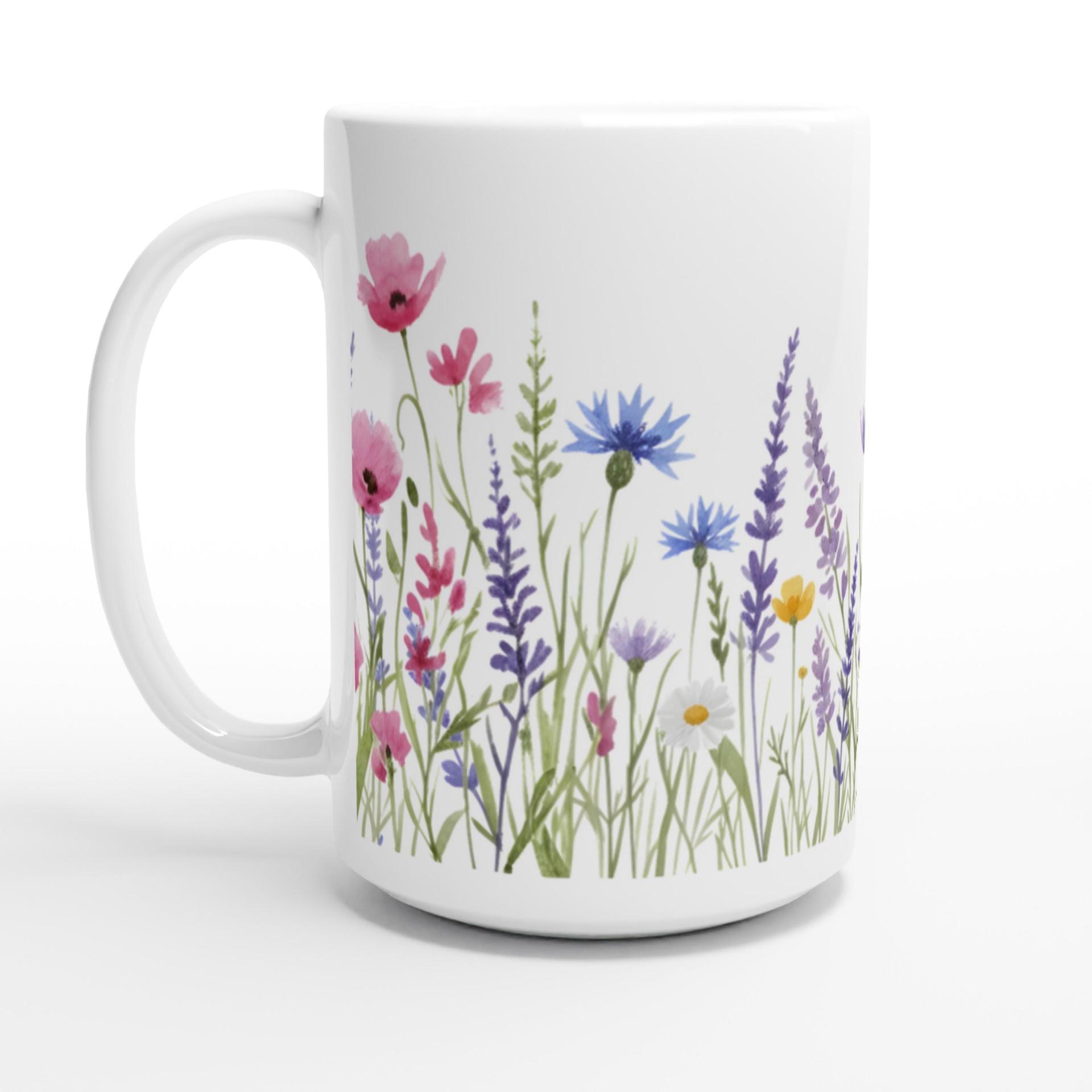 Set of Big Mugs, Floral Cup Set, 15 oz