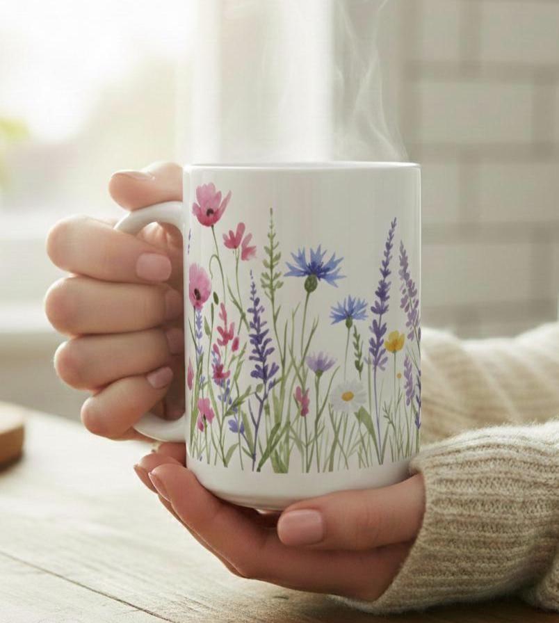 Set of Big Mugs, Floral Cup Set, 15 oz