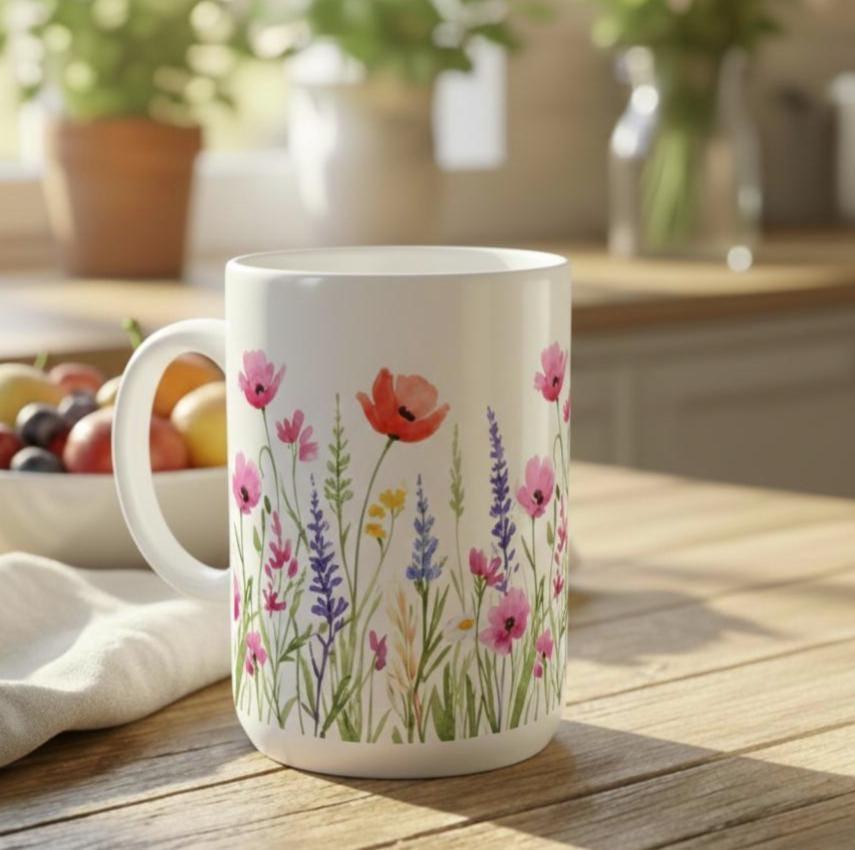Set of Big Mugs, Floral Cup Set, 15 oz