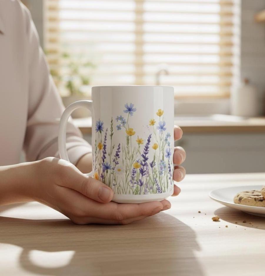 Set of Big Mugs, Floral Cup Set, 15 oz