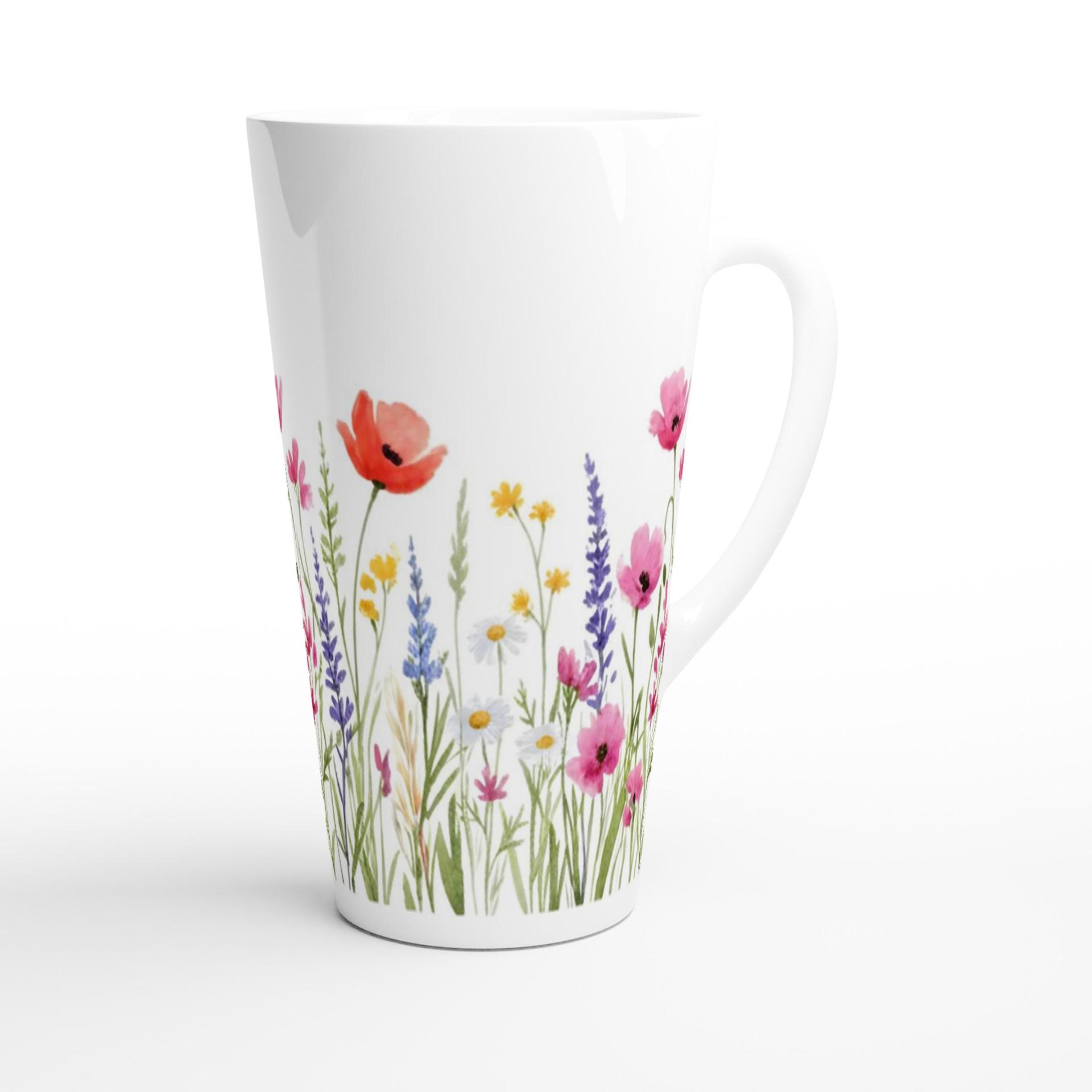 Set of Latte Mugs, Floral Cup Set, 17 oz