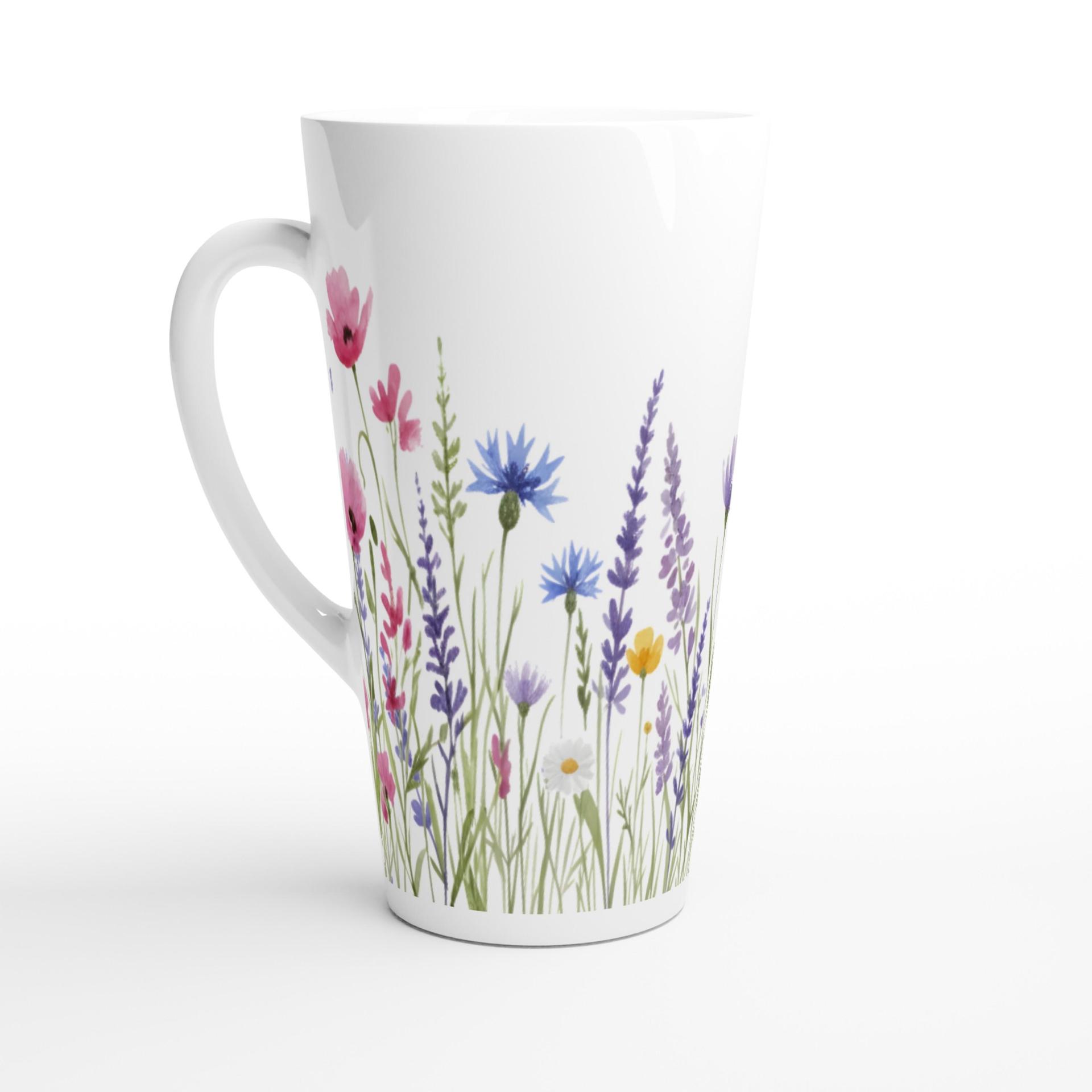 Set of Latte Mugs, Floral Cup Set, 17 oz