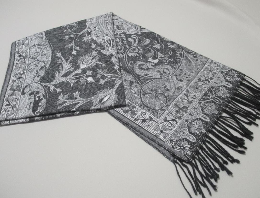 Reversible Soft Pashmina Shawl & Scarf for Women, Jacquard Brocade, Shawl, Sarong or Head Wraps