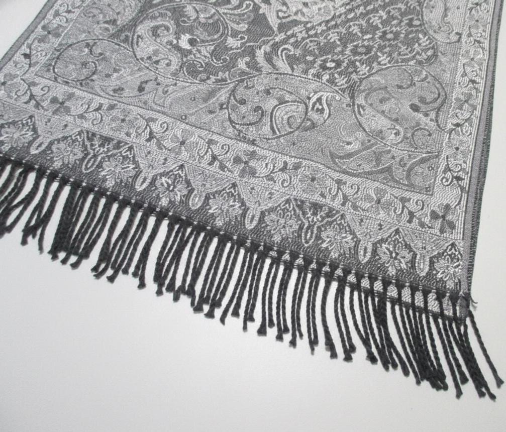 Reversible Soft Pashmina Shawl & Scarf for Women, Jacquard Brocade, Shawl, Sarong or Head Wraps