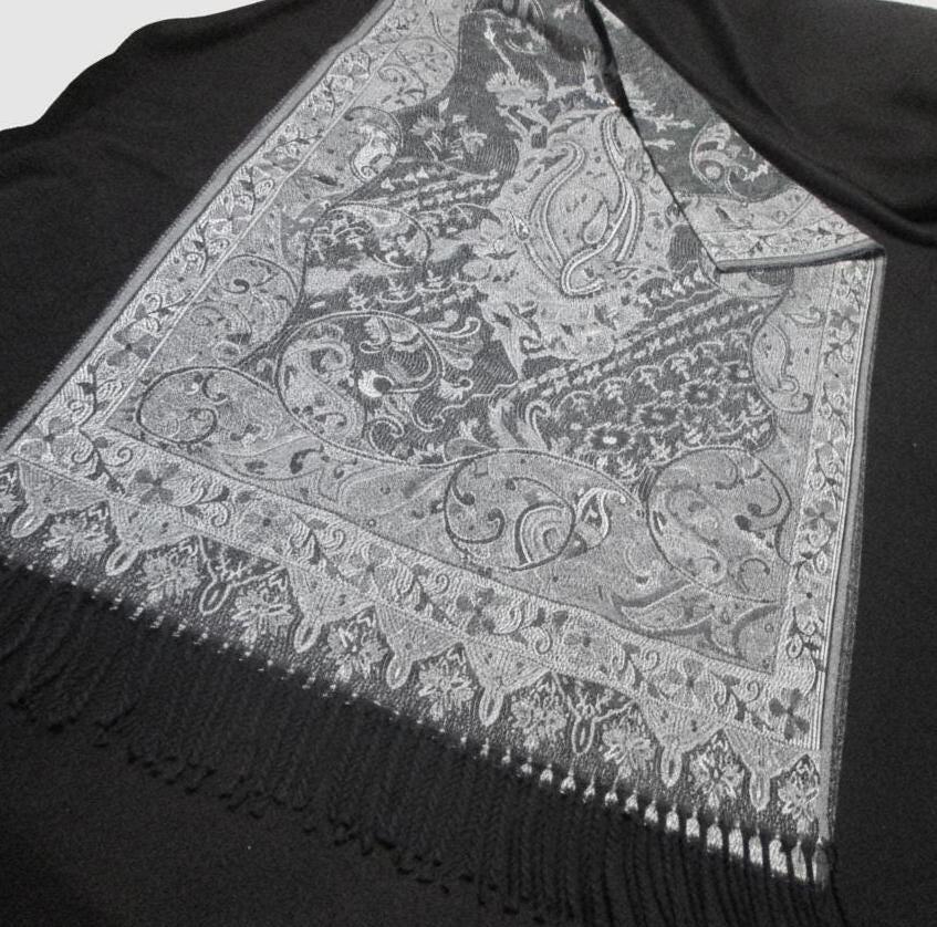 Reversible Soft Pashmina Shawl & Scarf for Women, Jacquard Brocade, Shawl, Sarong or Head Wraps