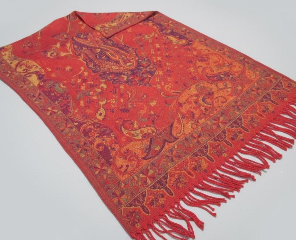 Reversible Soft Pashmina Shawl & Scarf for Women, Jacquard Brocade, Shawl, Sarong or Head Wraps