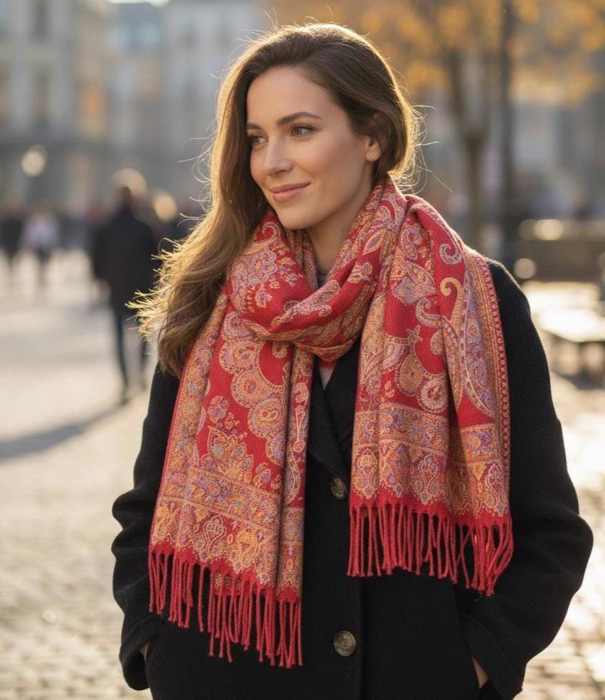 Reversible Soft Pashmina Shawl & Scarf for Women, Jacquard Brocade, Shawl, Sarong or Head Wraps