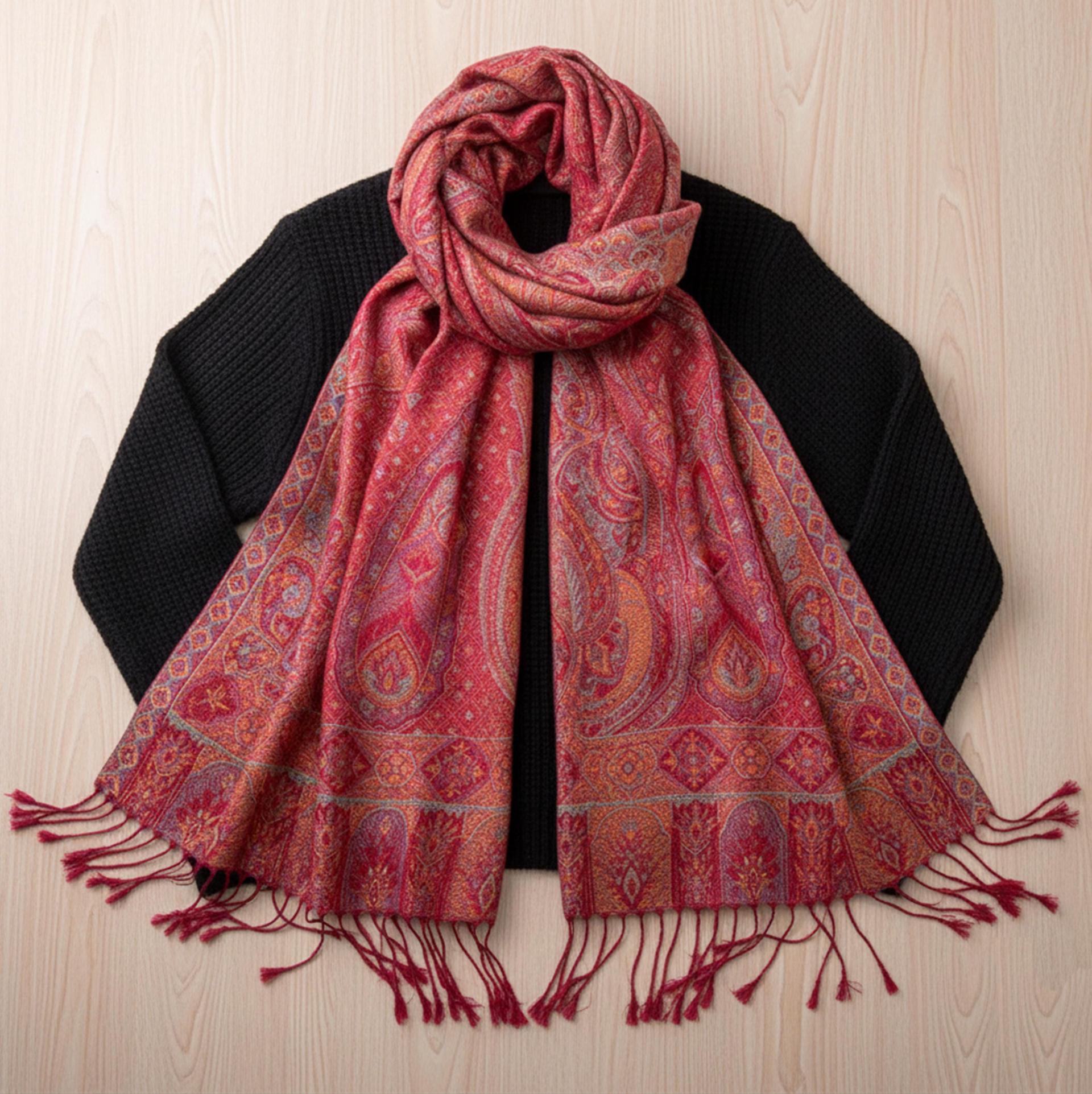 Reversible Soft Pashmina Shawl & Scarf for Women, Jacquard Brocade, Shawl, Sarong or Head Wraps