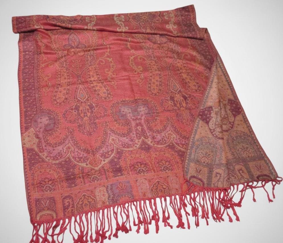 Reversible Soft Pashmina Shawl & Scarf for Women, Jacquard Brocade, Shawl, Sarong or Head Wraps