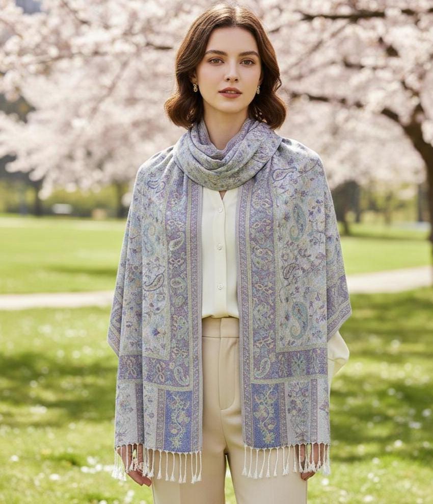 Soft Pashmina Shawl & Scarf for Women, Jacquard Brocade, Shawl, Sarong or Head Wraps