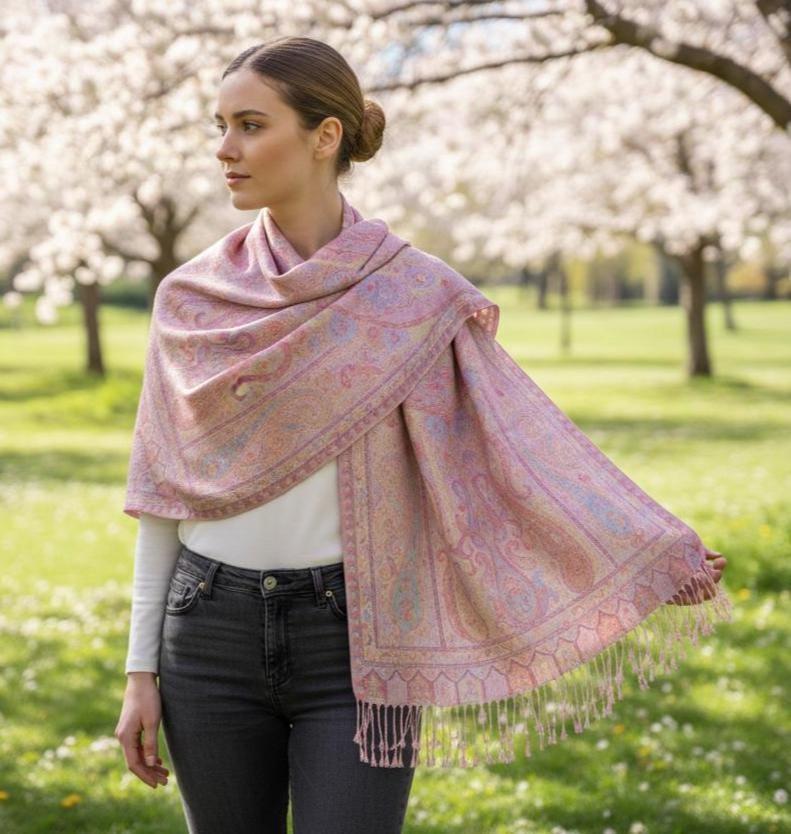 Soft Pashmina Shawl & Scarf for Women, Jacquard Brocade, Shawl, Sarong or Head Wraps