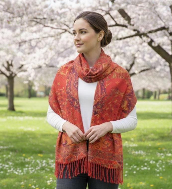 Reversible Soft Pashmina Shawl & Scarf for Women, Jacquard Brocade, Shawl, Sarong or Head Wraps