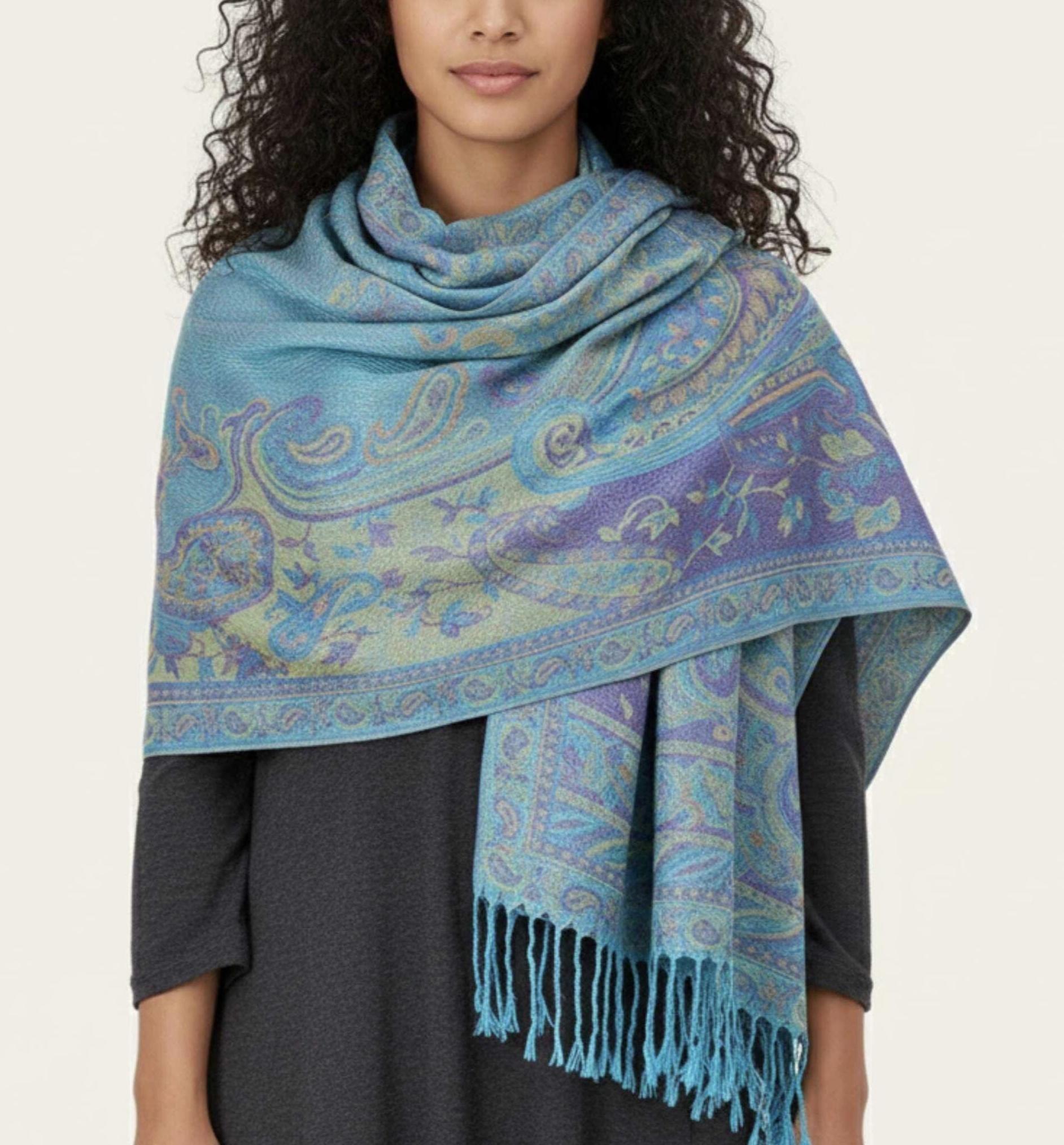 Soft Pashmina Shawl & Scarf for Women, Jacquard Brocade, Shawl, Sarong or Head Wraps