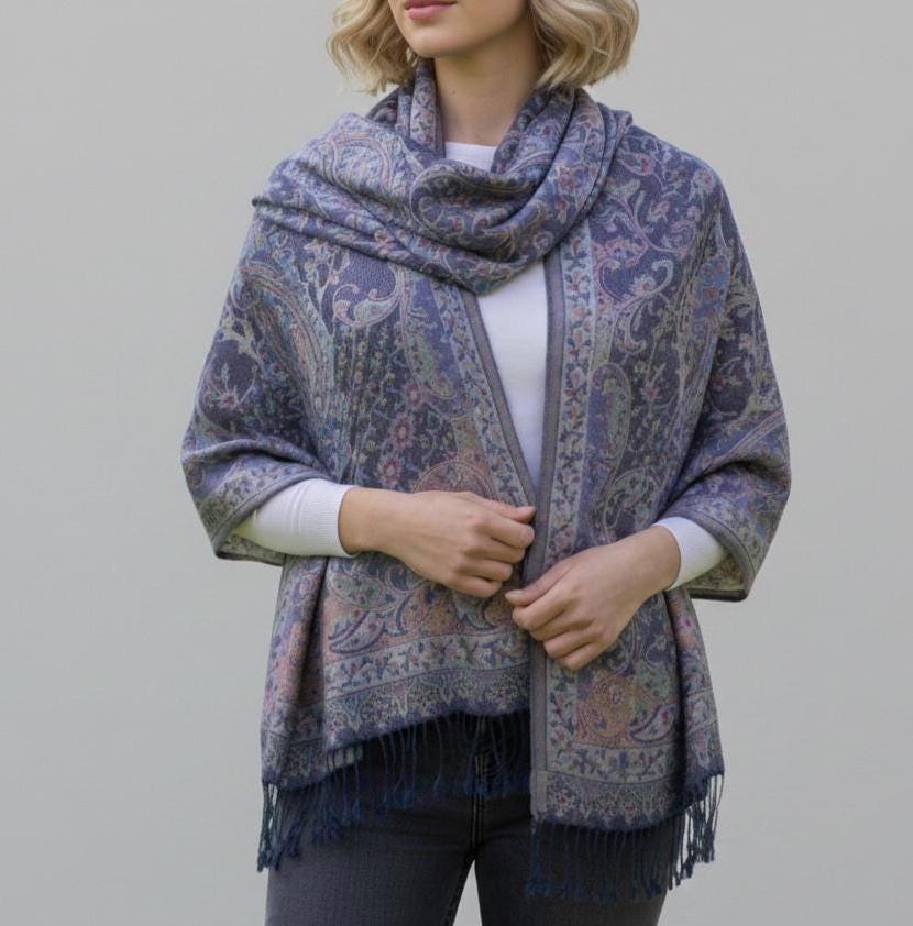 Reversible Soft Pashmina Shawl & Scarf for Women, Jacquard Brocade, Shawl, Sarong or Head Wraps