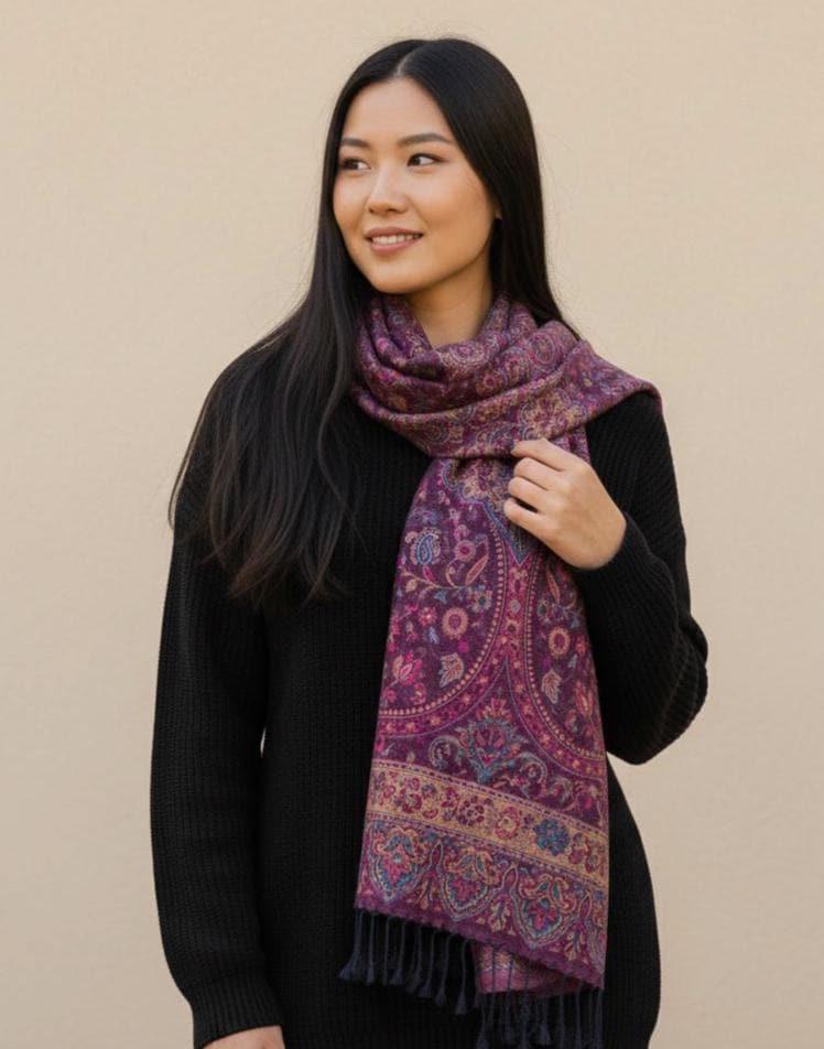 Soft Pashmina Shawl & Scarf for Women, Jacquard Brocade, Shawl, Sarong or Head Wraps