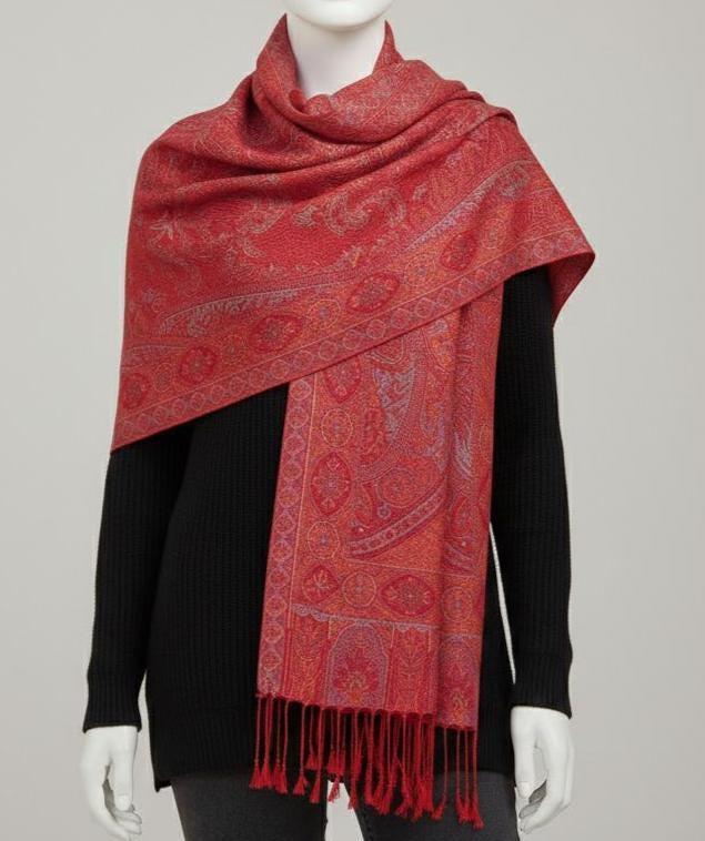 Reversible Soft Pashmina Shawl & Scarf for Women, Jacquard Brocade, Shawl, Sarong or Head Wraps