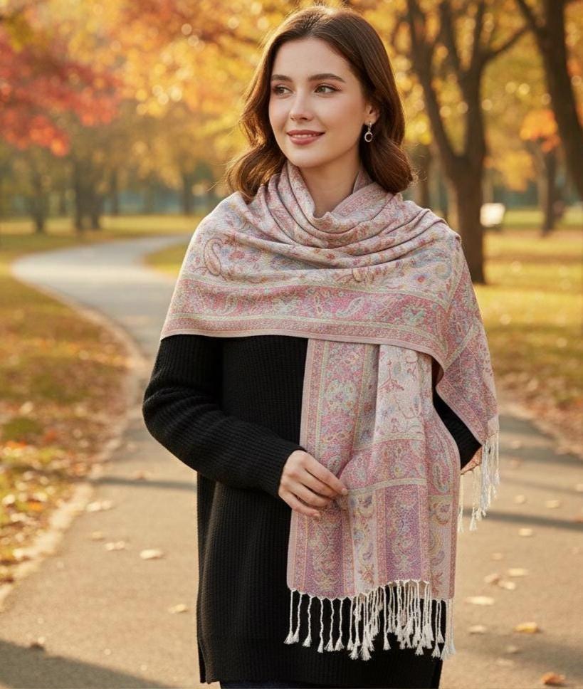 Soft Pashmina Shawl & Scarf for Women, Jacquard Brocade, Shawl, Sarong or Head Wraps