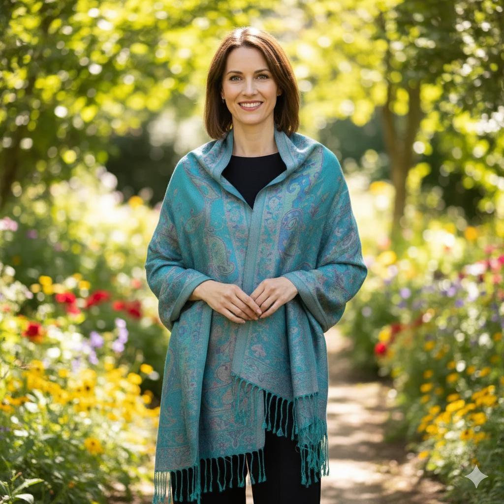 Reversible Soft Pashmina Shawl & Scarf for Women, Jacquard Brocade, Shawl, Sarong or Head Wraps