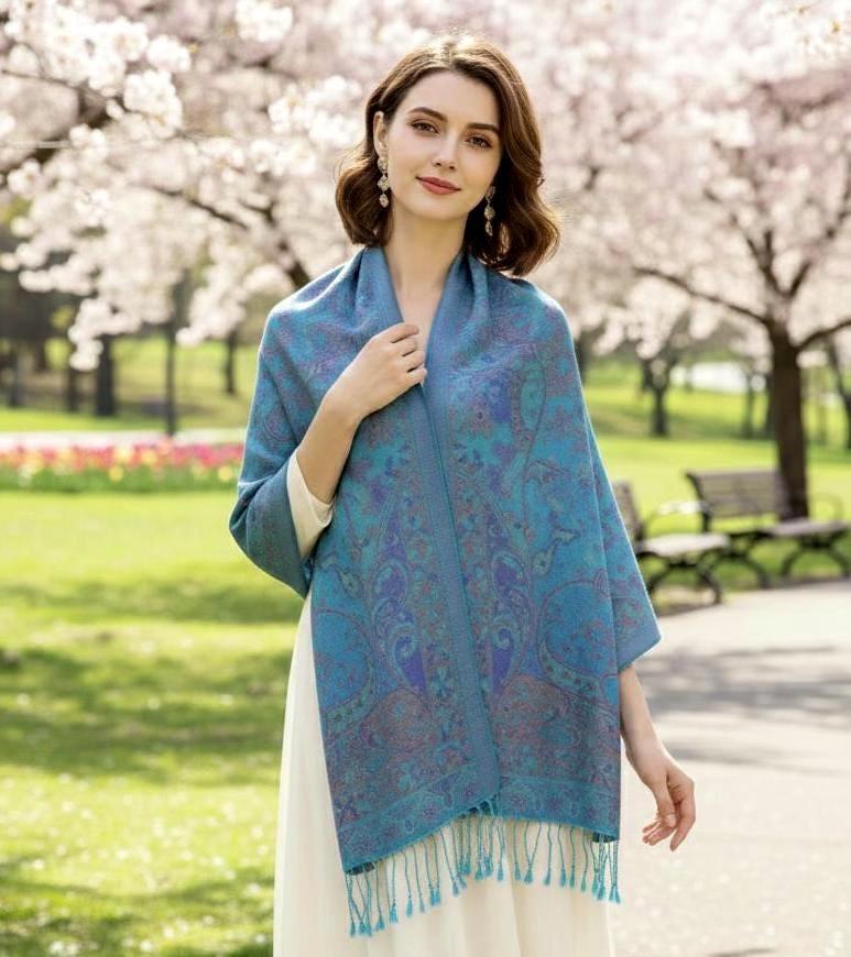 Reversible Soft Pashmina Shawl & Scarf for Women, Jacquard Brocade, Shawl, Sarong or Head Wraps