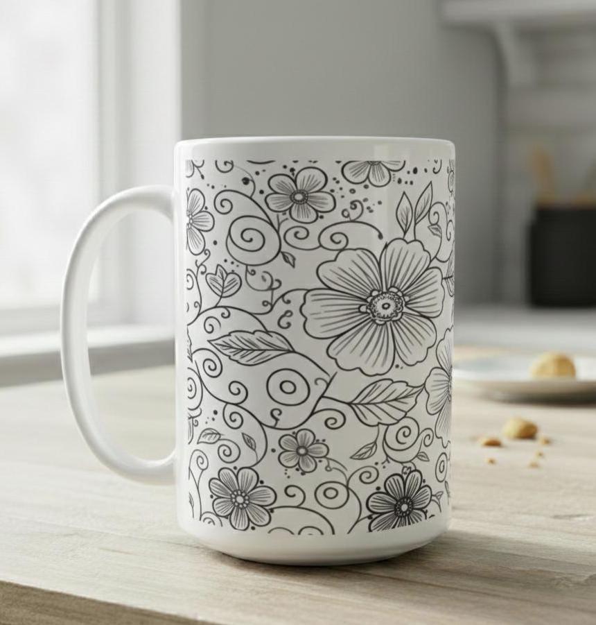 Floral Cups -  Large and Small Ceramic Mugs