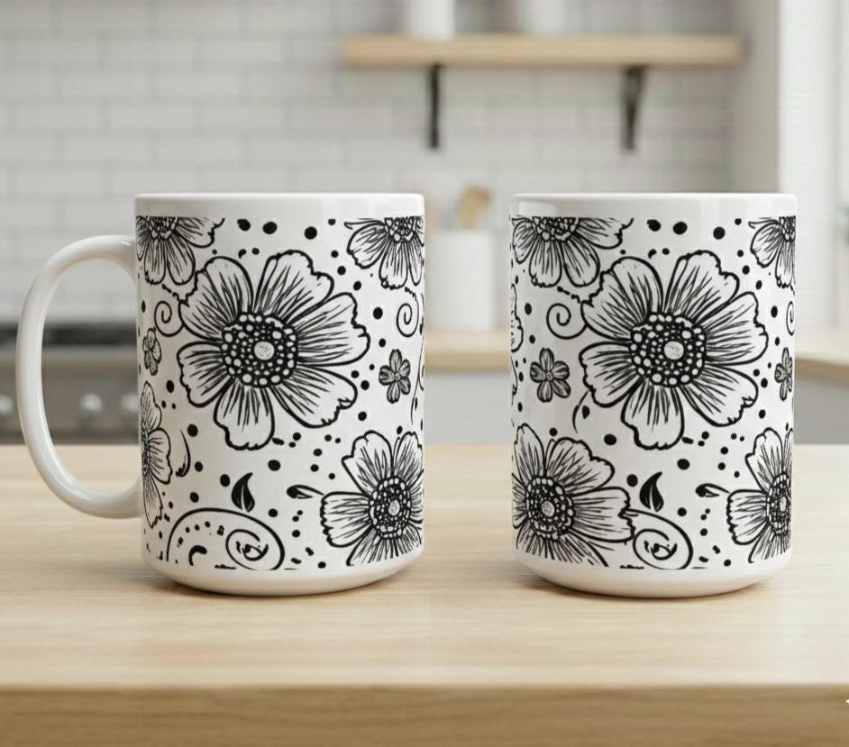 Floral Cups -  Large and Small Ceramic Mugs