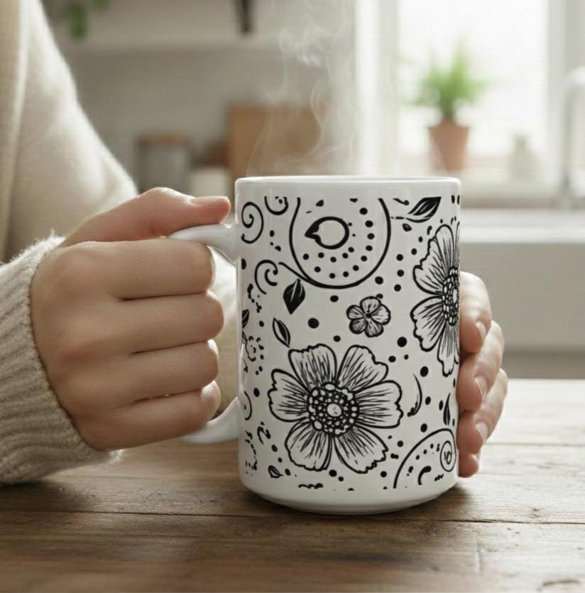 Floral Cups -  Large and Small Ceramic Mugs