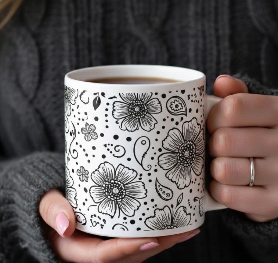 Floral Cups -  Large and Small Ceramic Mugs