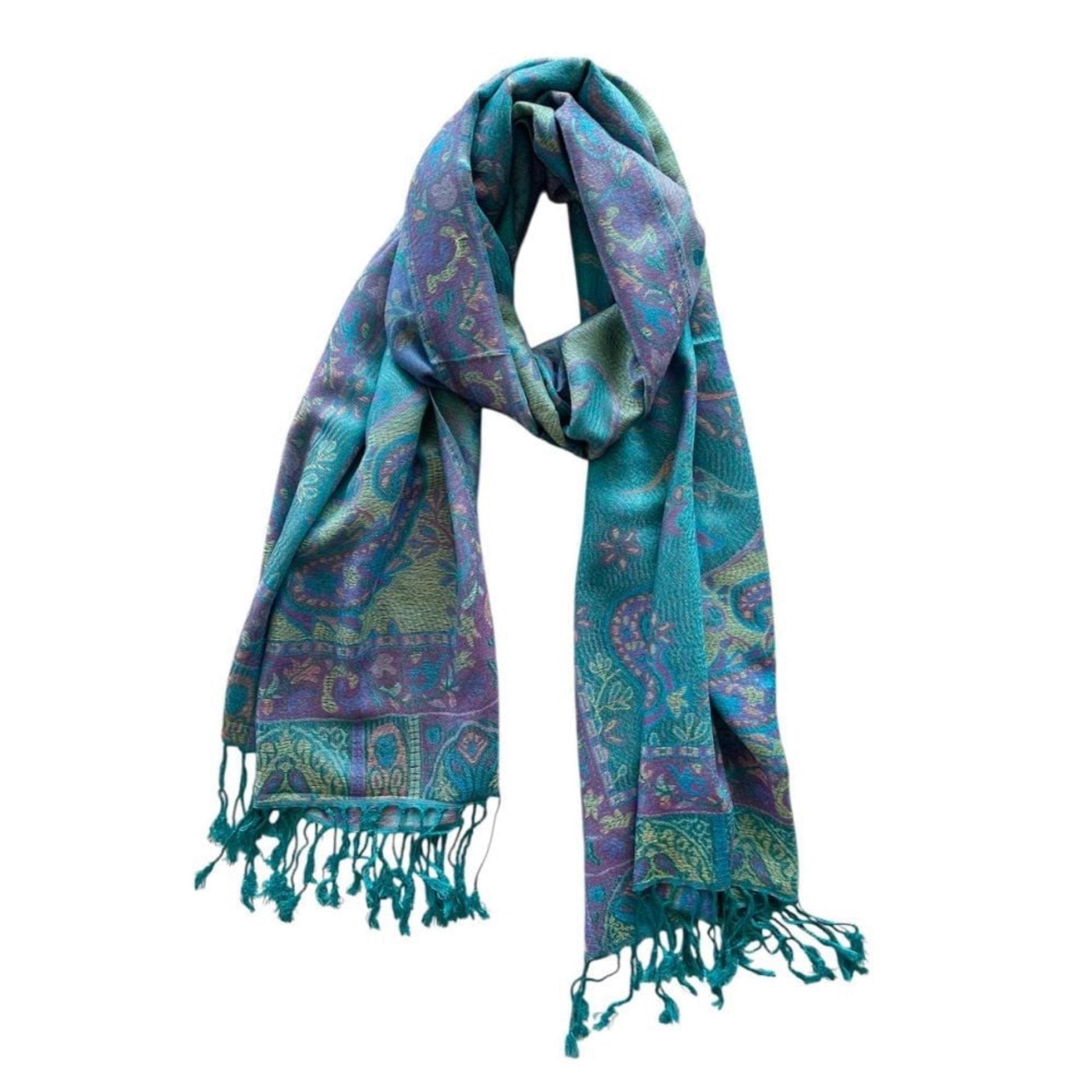 Reversible Soft Pashmina Shawl & Scarf for Women, Jacquard Brocade, Shawl, Sarong or Head Wraps