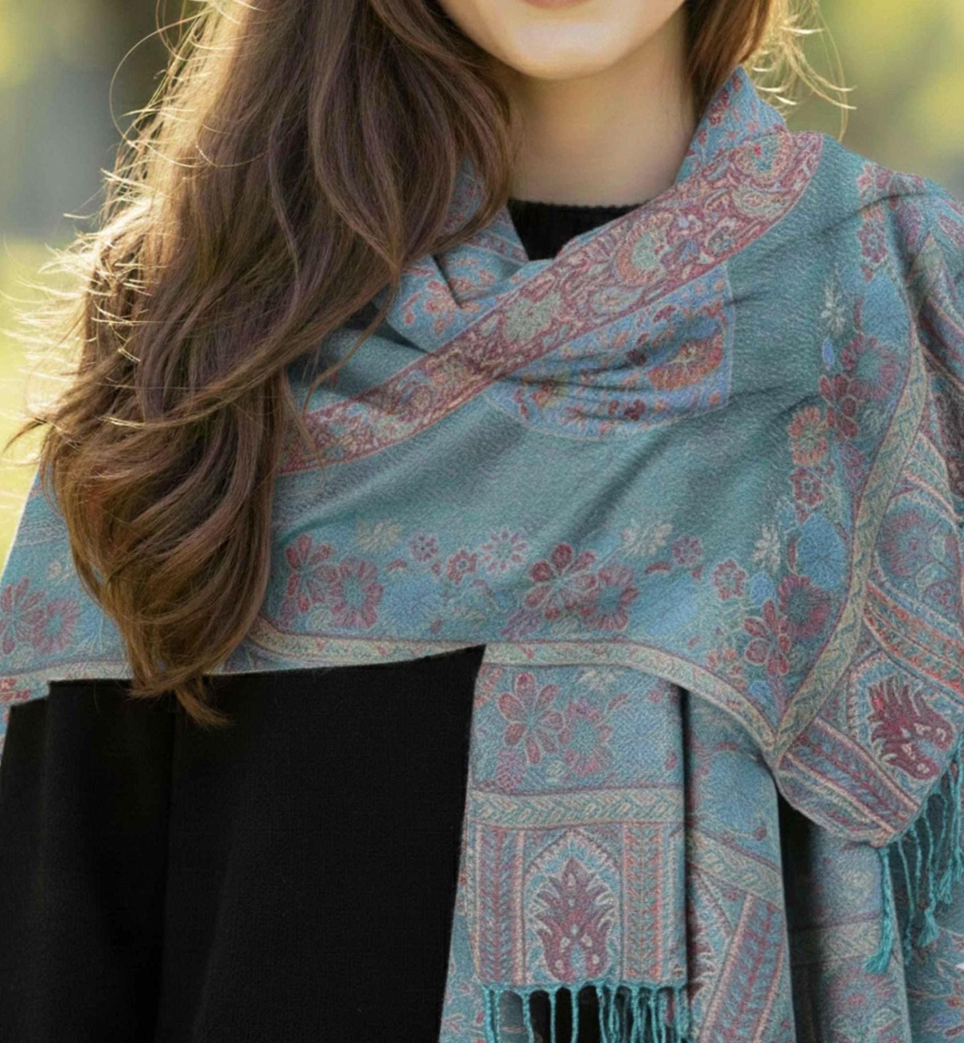 Soft Pashmina Shawl & Scarf for Women, Jacquard Brocade, Shawl, Sarong or Head Wraps