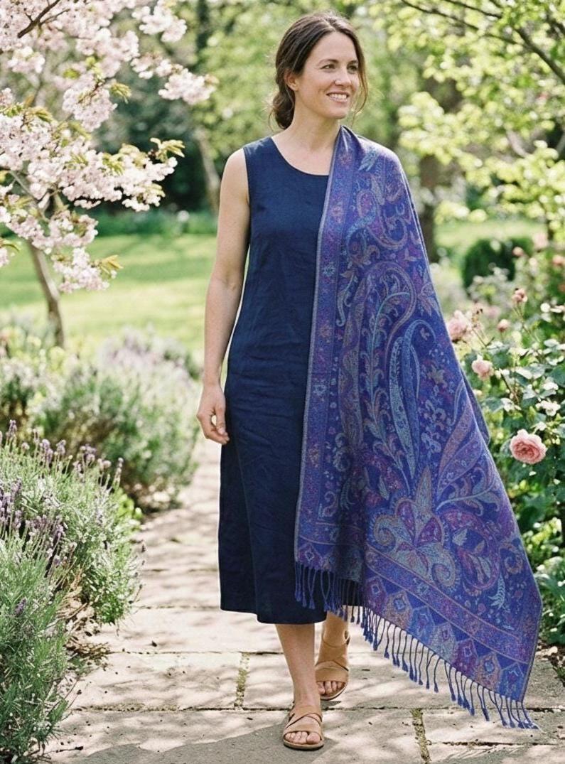 Reversible Soft Pashmina Shawl & Scarf for Women, Jacquard Brocade, Shawl, Sarong or Head Wraps