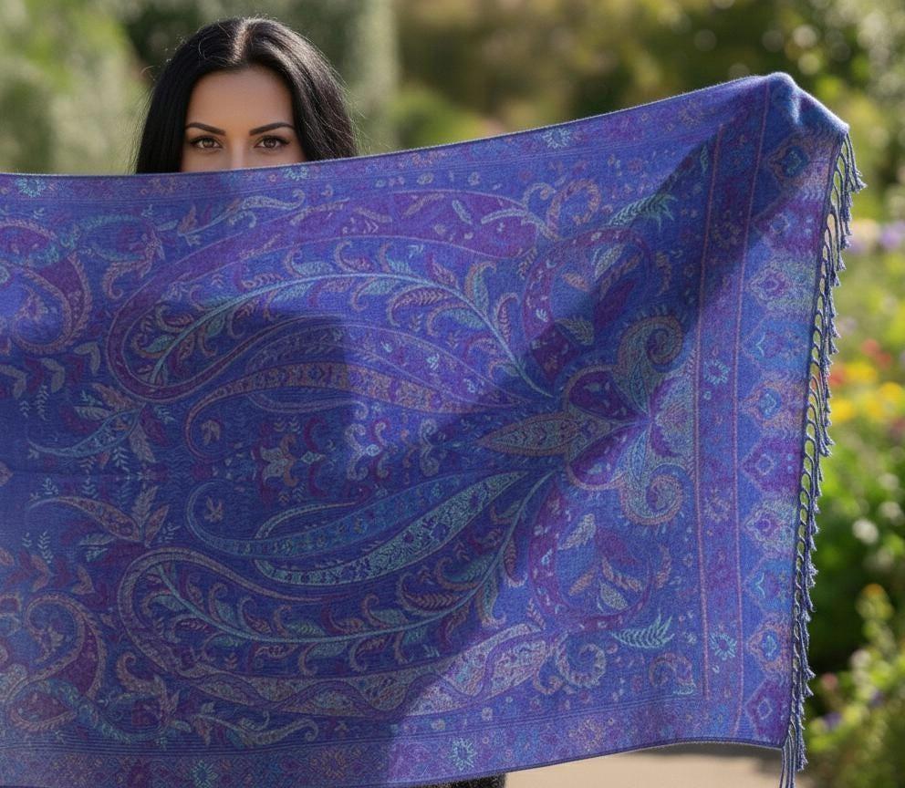 Reversible Soft Pashmina Shawl & Scarf for Women, Jacquard Brocade, Shawl, Sarong or Head Wraps