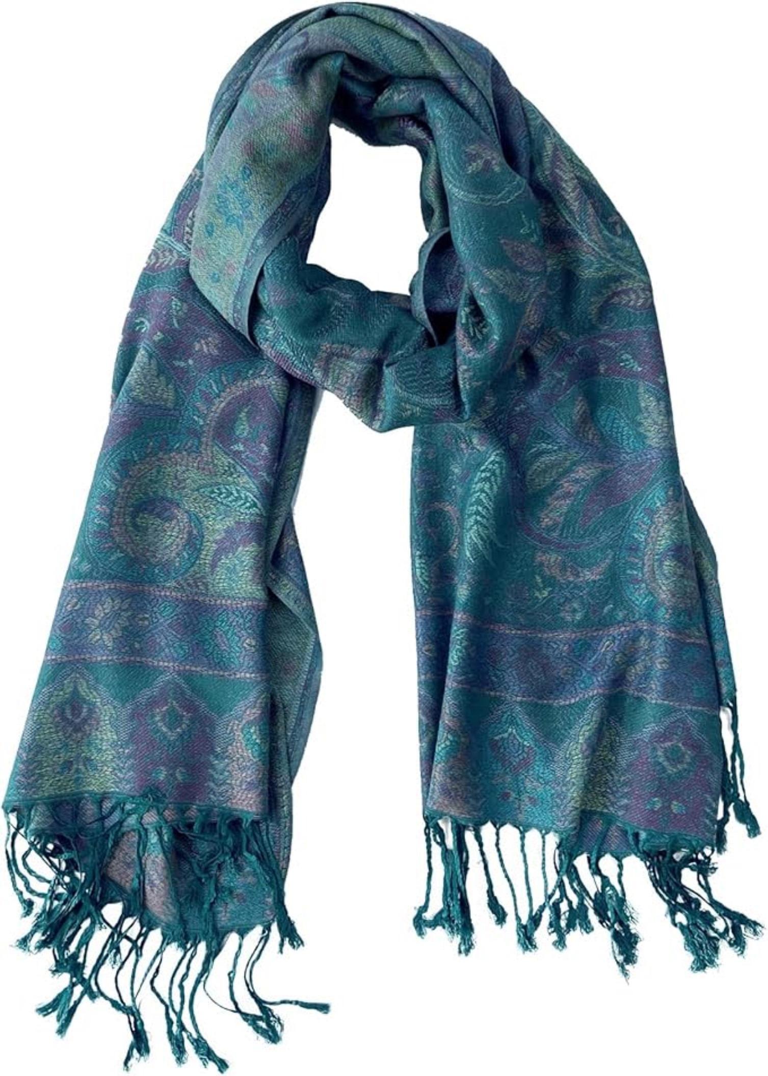 Reversible Soft Pashmina Shawl & Scarf for Women, Jacquard Brocade, Shawl, Sarong or Head Wraps