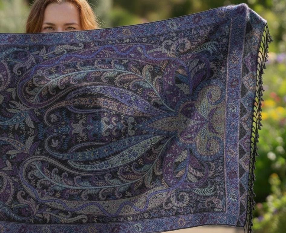 Reversible Soft Pashmina Shawl & Scarf for Women, Jacquard Brocade, Shawl, Sarong or Head Wraps