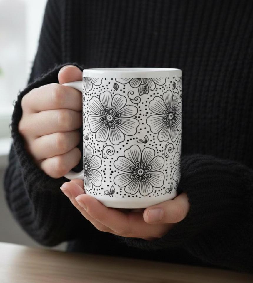 Floral Cups -  Large and Small Ceramic Mugs