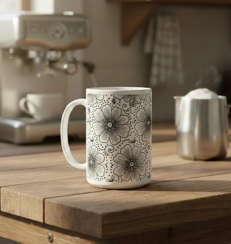 Floral Cups -  Large and Small Ceramic Mugs