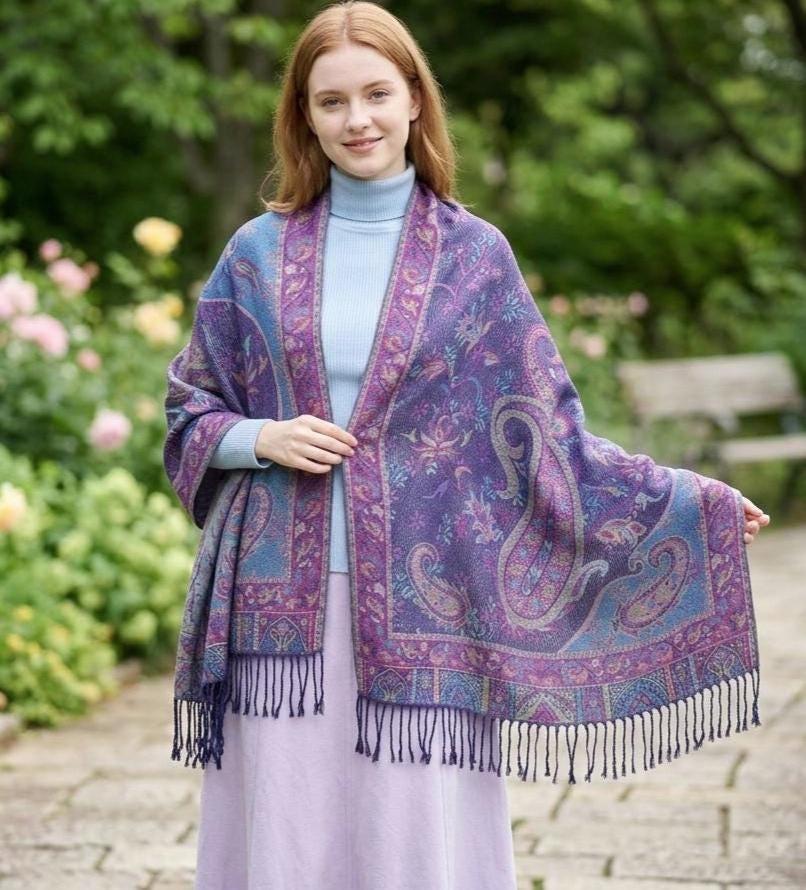 Reversible Soft Pashmina Shawl & Scarf for Women, Jacquard Brocade, Shawl, Sarong or Head Wraps