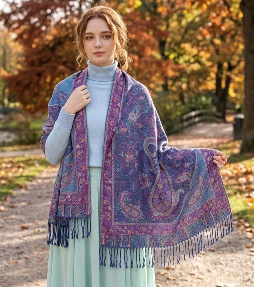 Reversible Soft Pashmina Shawl & Scarf for Women, Jacquard Brocade, Shawl, Sarong or Head Wraps