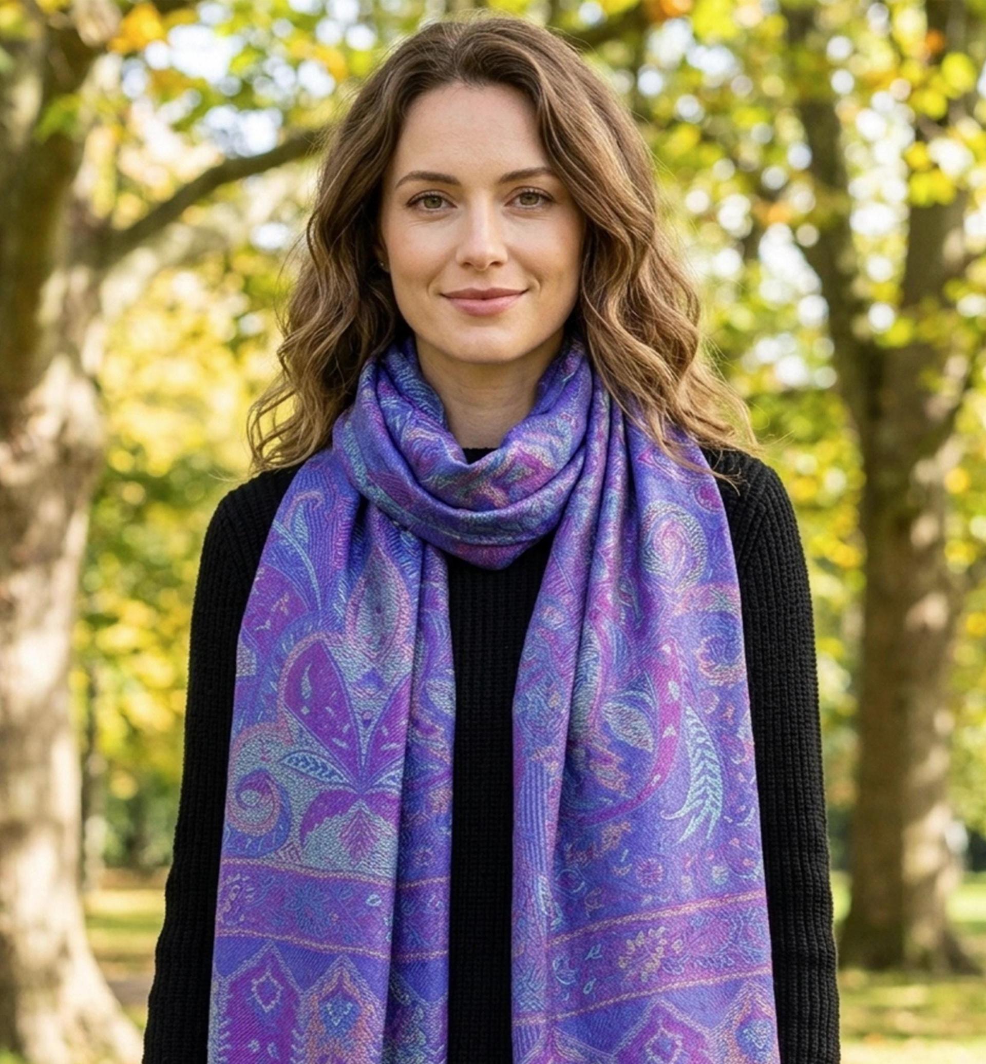 Reversible Soft Pashmina Shawl & Scarf for Women, Jacquard Brocade, Shawl, Sarong or Head Wraps