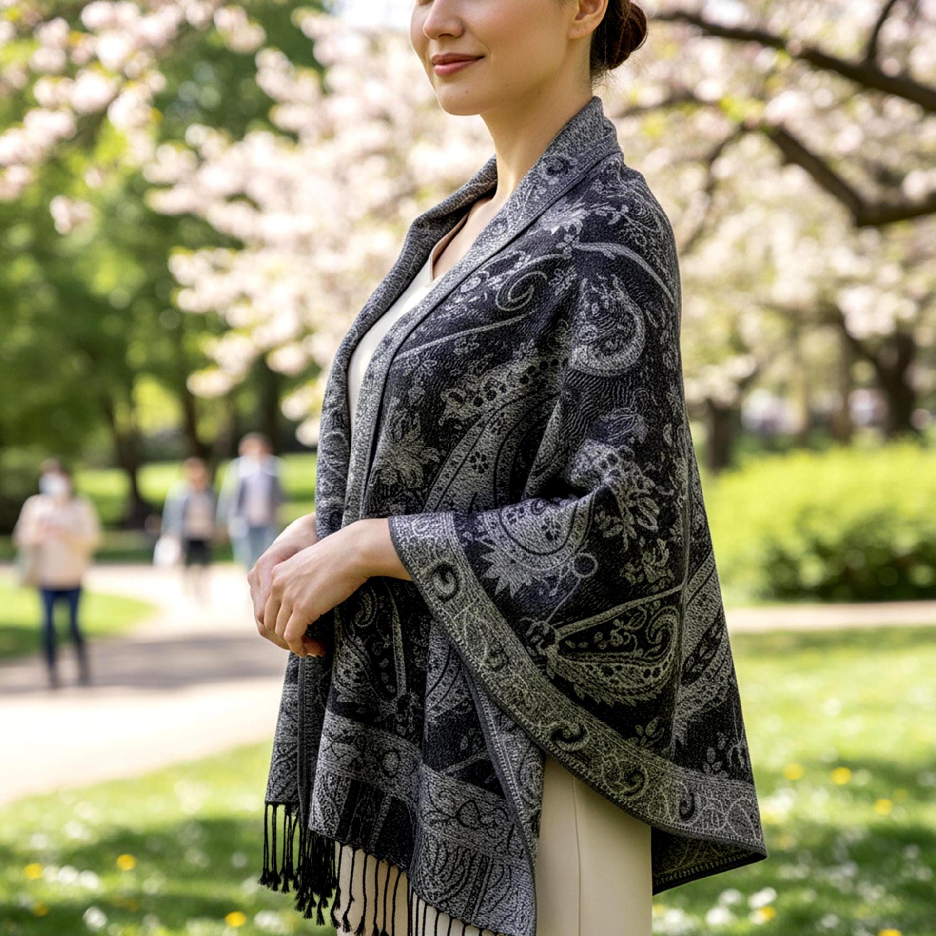 Reversible Soft Pashmina Shawl & Scarf for Women, Jacquard Brocade, Shawl, Sarong or Head Wraps