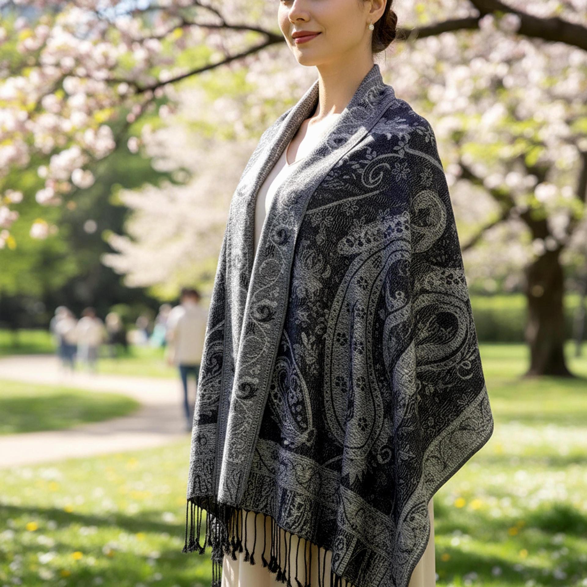 Reversible Soft Pashmina Shawl & Scarf for Women, Jacquard Brocade, Shawl, Sarong or Head Wraps