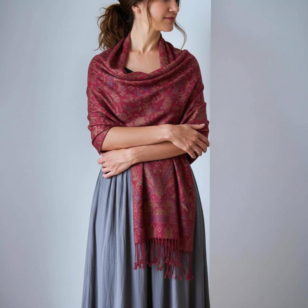 Reversible Soft Pashmina Shawl & Scarf for Women, Jacquard Brocade, Shawl, Sarong or Head Wraps