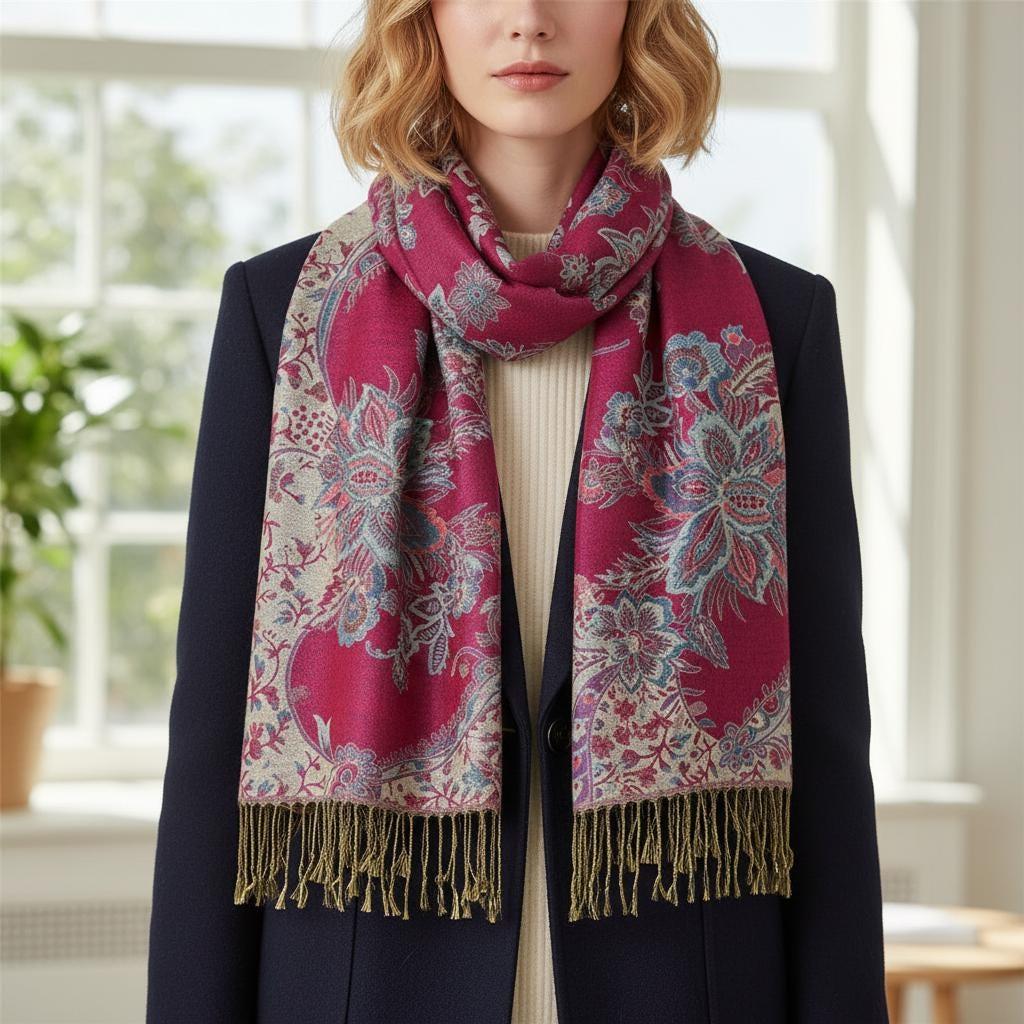 Shiny Pashmina Shawl & Scarf for Women, Jacquard Brocade, Head Wraps