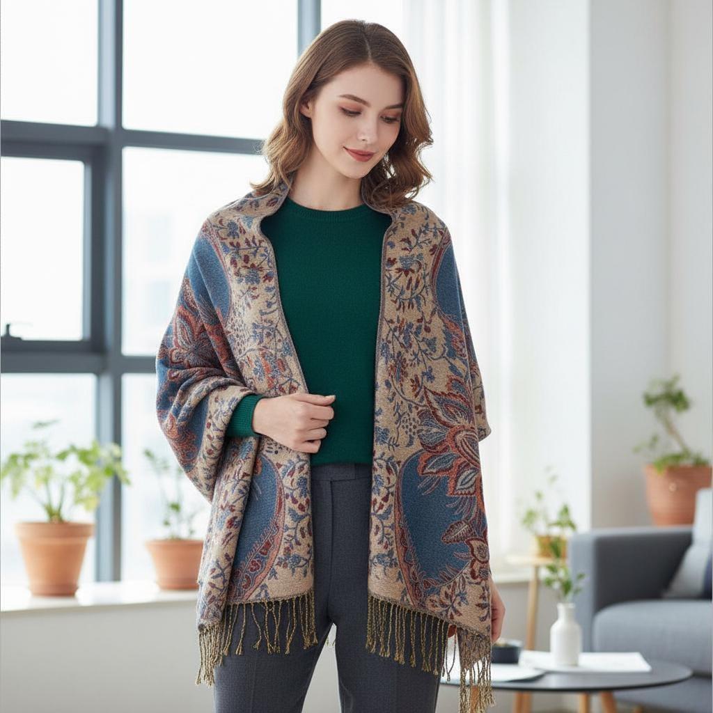 Shiny Pashmina Shawl & Scarf for Women, Jacquard Brocade, Head Wraps